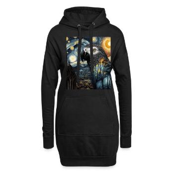 Afrikanischer Graupapagei Vogel Sternennacht Gemäl - Hoodie-Kleid - Schwarz - Vorne