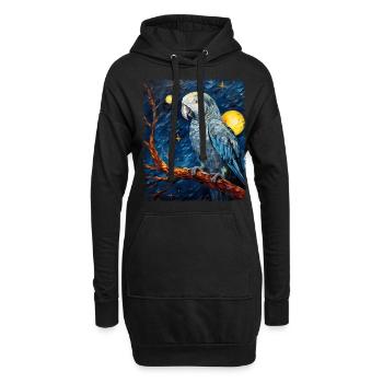 Africain Africain Perroquet Gris Oiseau Nuit Étoilée Peinture - Sweat-shirt à capuche long Femme - noir - Devant