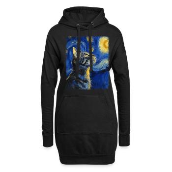 American Shorthair Cat Starry Night Painting - Hoodie Dress - black - Front