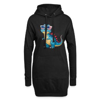 Dinosaurier-Sonnenbrille amerikanischer Flagge - Hoodie-Kleid - Schwarz - Vorne