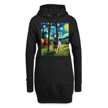 Australian Cattle Dog Hund Sternennacht Gemälde - Hoodie-Kleid - Schwarz - Vorne