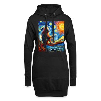 Pavian-Affe-Sternennacht-Gemälde - Hoodie-Kleid - Schwarz - Vorne