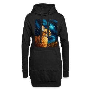 Big Floppa Karakal Katze Meme Sternennacht Malerei - Hoodie-Kleid - Schwarz - Vorne