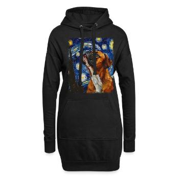 Boxer Dog Starry Night Painting - Hoodie Dress - black - Front
