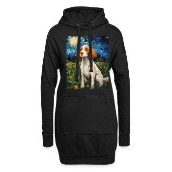 Brittany Spaniel Chien Nuit étoilée Peinture - Sweat-shirt à capuche long Femme - noir - Devant