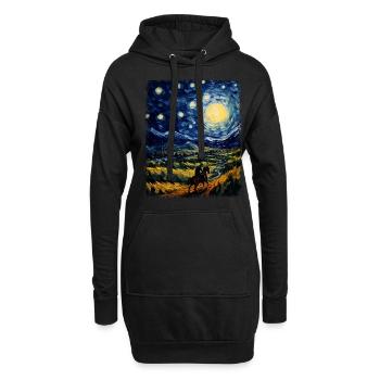 cavalier équitation dressage nuit étoilée peinture - Sweat-shirt à capuche long Femme - noir - Devant