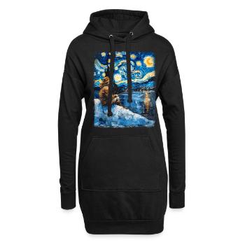 Pêche sur glace Pêcheur sur glace Pêcheur Nuit étoilée Peinture - Sweat-shirt à capuche long Femme - noir - Devant