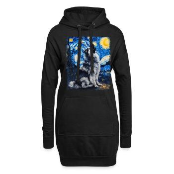 Keeshond Hund Heulen Sternennacht Gemälde - Hoodie-Kleid - Schwarz - Vorne