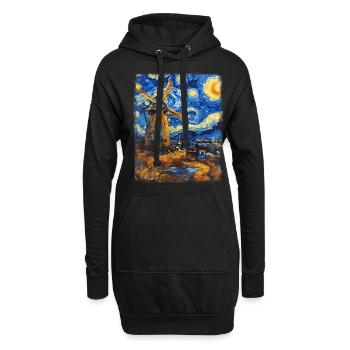 Éolienne Éolienne Peinture Nuit Étoilée - Sweat-shirt à capuche long Femme - noir - Devant