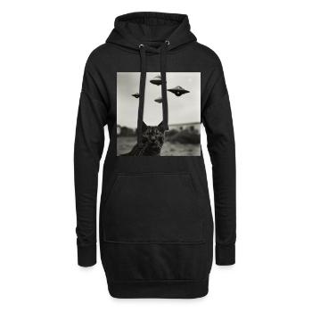Cat Selfie with UFO Weird 50s Photo 4 - Hoodie-Kleid - Schwarz - Vorne