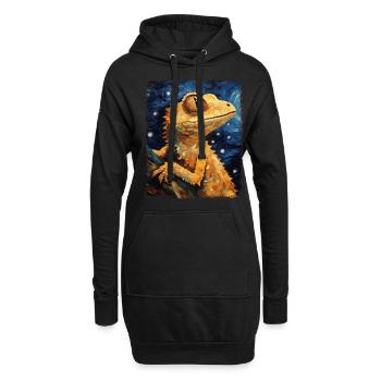 Kammgecko Eidechse Sternennacht Gemälde - Hoodie-Kleid - Schwarz - Vorne