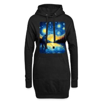 Curlingstein Spieler Sternennacht Gemälde - Hoodie-Kleid - Schwarz - Vorne
