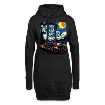 Dj Disc Jockey Plattenspieler Sternennacht Malerei - Hoodie-Kleid - Schwarz - Vorne