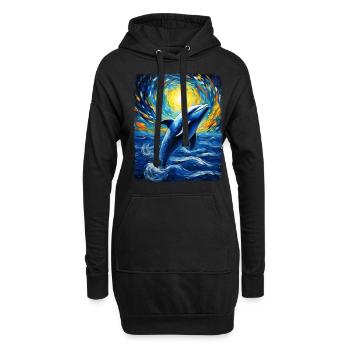 Delphin Meer Tier Sternennacht Gemälde - Hoodie-Kleid - Schwarz - Vorne