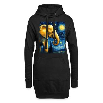 Elefant Tier Sternennacht Gemälde - Hoodie-Kleid - Schwarz - Vorne