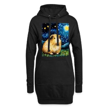 Cochon d’Inde Animal de compagnie Nuit étoilée Peinture - Sweat-shirt à capuche long Femme - noir - Devant