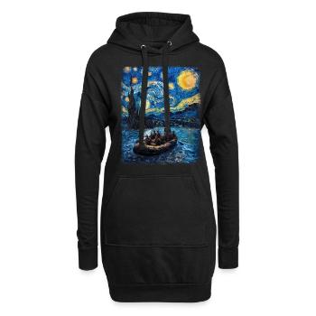 Rafting Rivière Paddle Nuit étoilée Peinture - Sweat-shirt à capuche long Femme - noir - Devant