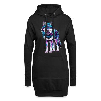 Low Poly Wolf - Geometrische Kunst in Blau und - Hoodie-Kleid - Schwarz - Vorne