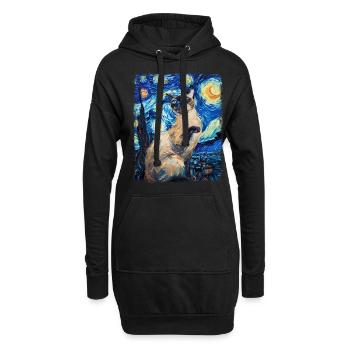 Chat siamois Peinture Nuit étoilée - Sweat-shirt à capuche long Femme - noir - Devant