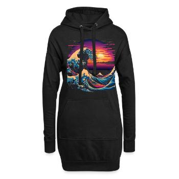Grande vague de l’esthétique de l’art japonais de Kanagawa - Sweat-shirt à capuche long Femme - noir - Devant