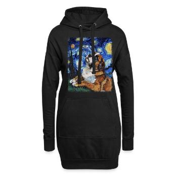 Chien Saint-Bernard Peinture Nuit Étoilée - Sweat-shirt à capuche long Femme - noir - Devant