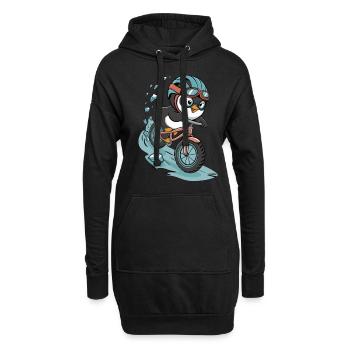 Fahrradfahrender Pinguin in Action - Hoodie-Kleid - Schwarz - Vorne