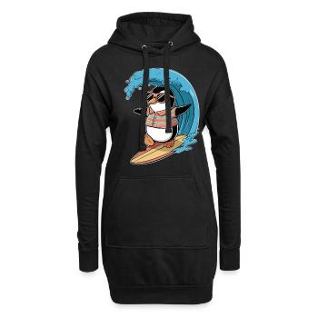Cooler Pinguin Beim Surfen Mit Sonnenbrille - Hoodie-Kleid - Schwarz - Vorne