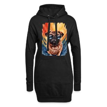 Cooler Mops Mit Sonnenbrille Vor Bunter Kulisse - Hoodie-Kleid - Schwarz - Vorne