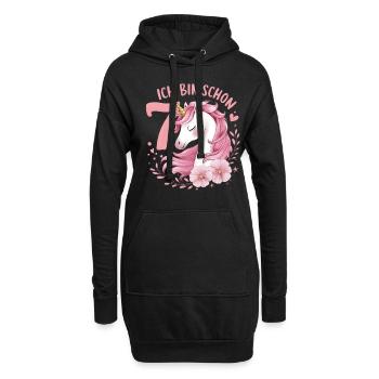 7. Geburtstag Mädchen 7 Jahre Pferd Pferde Einhorn - Hoodie-Kleid - Schwarz - Vorne