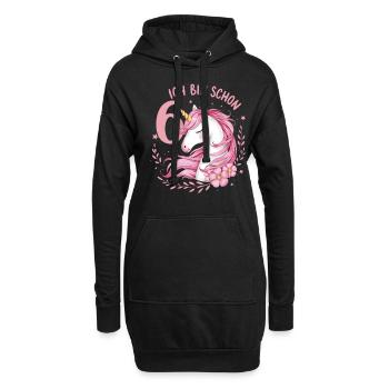 6. Geburtstag Mädchen 6 Jahre Pferd Pferde Einhorn - Hoodie-Kleid - Schwarz - Vorne