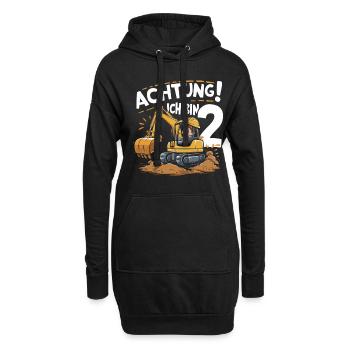 2. Geburtstag Junge 2 Jahre Bagger Baustelle - Hoodie-Kleid - Schwarz - Vorne