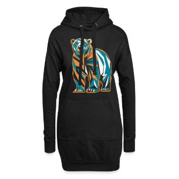 Bunter Bär im Geometrischen Stil - Hoodie-Kleid - Schwarz - Vorne