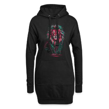 Leuchtender Löwe mit Neonfarben im Technostil - Hoodie-Kleid - Schwarz - Vorne
