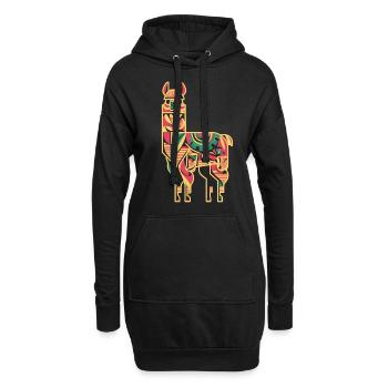 Bunter Lama in Ethno-Muster - Hoodie-Kleid - Schwarz - Vorne