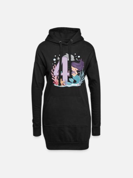 4. Geburtstag Mädchen 4 Jahre Meerjungfrau Party - Hoodie-Kleid - Schwarz