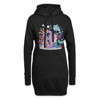 8ème anniversaire fille 8 ans sirène fête - Sweat-shirt à capuche long Femme - noir - Devant