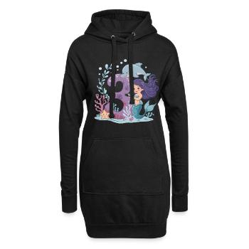 3ème anniversaire fille 3 ans sirène fête - Sweat-shirt à capuche long Femme - noir - Devant
