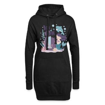 1er anniversaire fille 1 an sirène fête - Sweat-shirt à capuche long Femme - noir - Devant