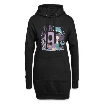 9ème anniversaire fille 9 ans sirène fête - Sweat-shirt à capuche long Femme - noir - Devant