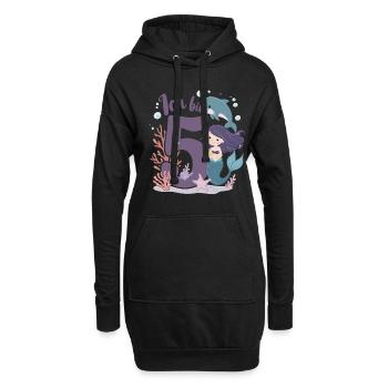 5ème anniversaire fille 5 ans sirène fête - Sweat-shirt à capuche long Femme - noir - Devant