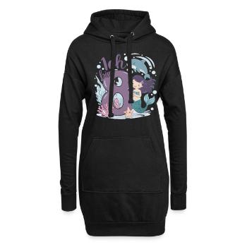 8ème anniversaire fille 8 ans sirène fête - Sweat-shirt à capuche long Femme - noir - Devant