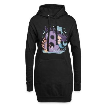 8ème anniversaire fille 8 ans sirène fête - Sweat-shirt à capuche long Femme - noir - Devant