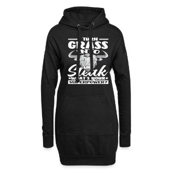 Je transforme l’herbe en steak superpuissance Highland - Sweat-shirt à capuche long Femme - noir - Devant