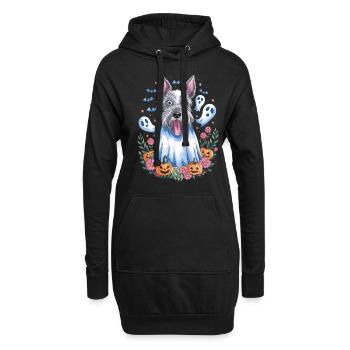 Chien mignon en costume de fantôme d'Halloween avec - Sweat-shirt à capuche long Femme - noir - Devant