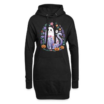 Chat mignon d'Halloween avec des citrouilles et des fleurs - Sweat-shirt à capuche long Femme - noir - Devant