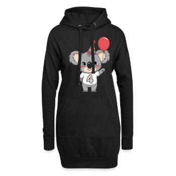 4ème anniversaire Koala avec ballon et chapeau de fête - Sweat-shirt à capuche long Femme - noir - Devant