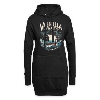 Wikingerschiff Valhalla Awaits für eine Wikinger - Hoodie-Kleid - Schwarz - Vorne