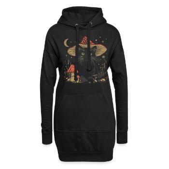 Cottagecore Ästhetische schwarze Katze Pilz Hut Wi - Hoodie-Kleid - Schwarz - Vorne