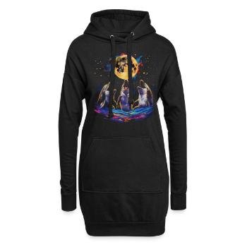 Dauphin Océan Animal Lune Hurlante - Sweat-shirt à capuche long Femme - noir - Devant