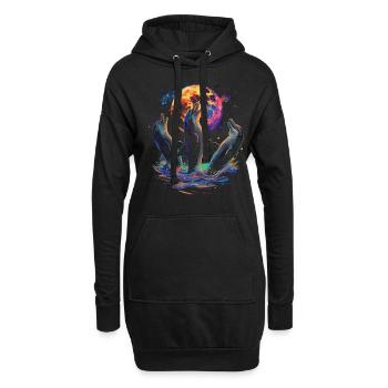 Dauphin Océan Animal Lune Hurlante - Sweat-shirt à capuche long Femme - noir - Devant